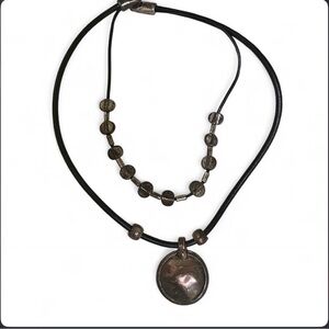 Bohemian Metal Circle Pendant Double Layer necklace W/ Metal Details